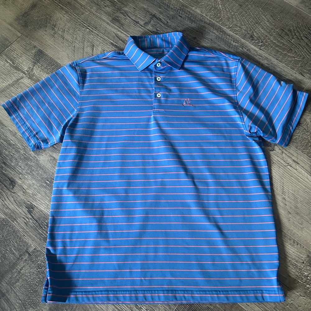 Rhoback Vibrant Blue Polo with Pink Stripes